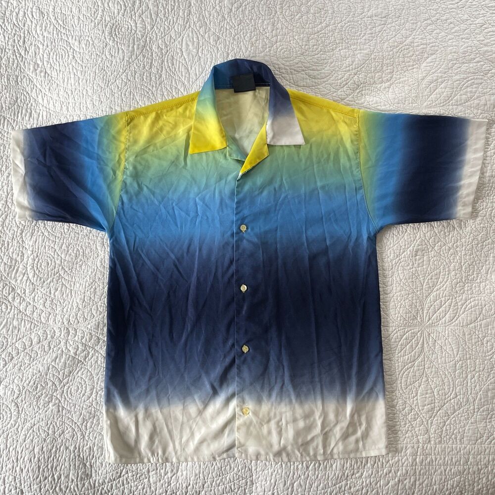 Vintage Y2K J Cool Gradient Ombre Shirt Mens Large Blue Yellow Rave Cyber 90s